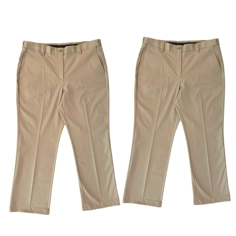 Lot of 2 Lands' End Pants Womens 16 Khaki Straight Leg OEKO Tex Adjustable Waist